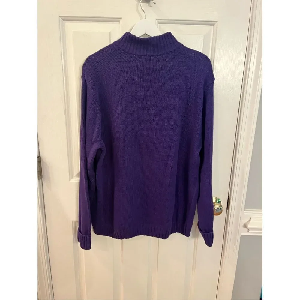 Chaps Purple Quarter Zip Mock Neck Sweater Sz L